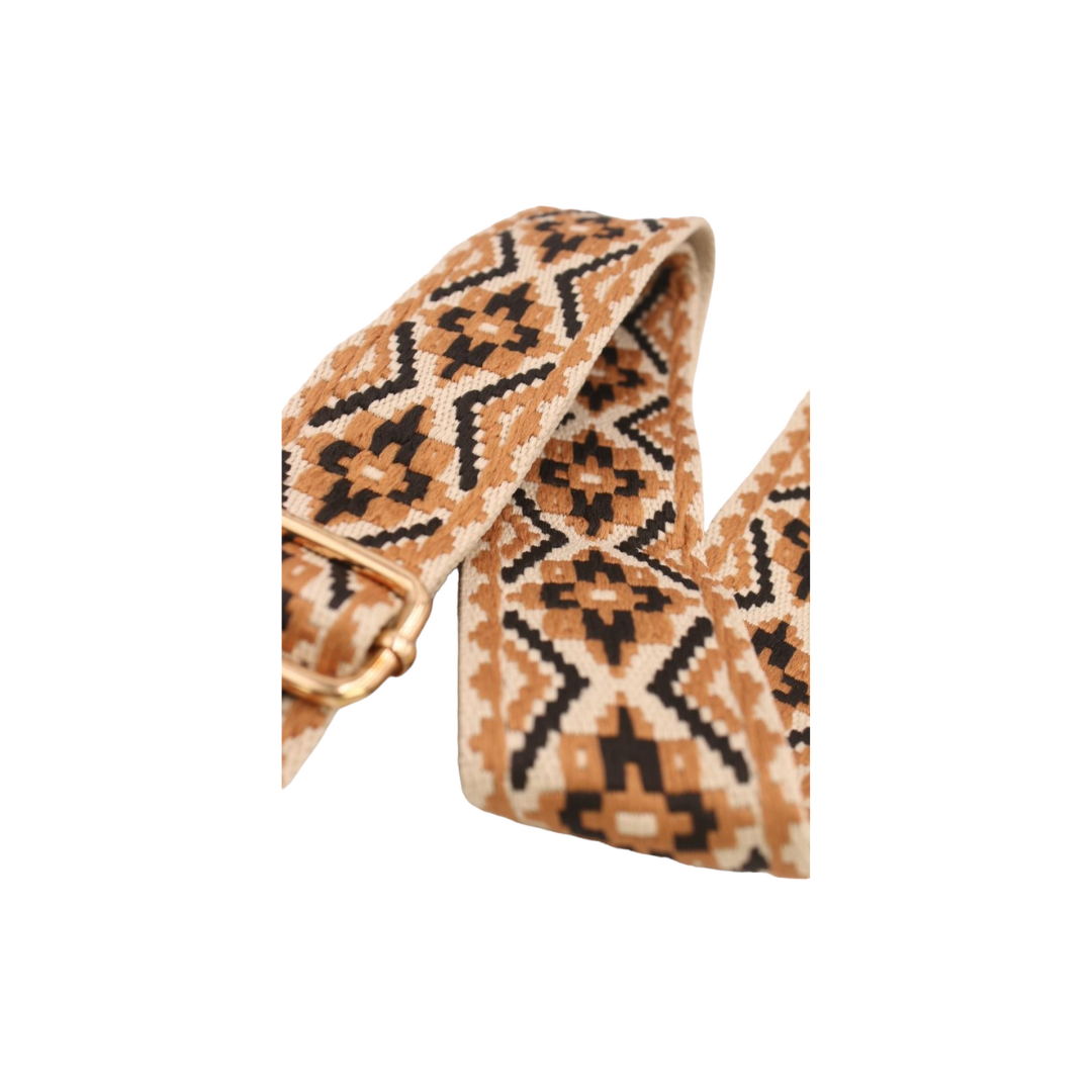 Sangle Bandoulière en Toile Coton Camel/Black