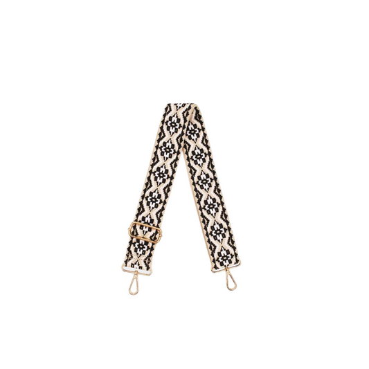 Sangle Bandoulière en Toile Coton Black/Beige